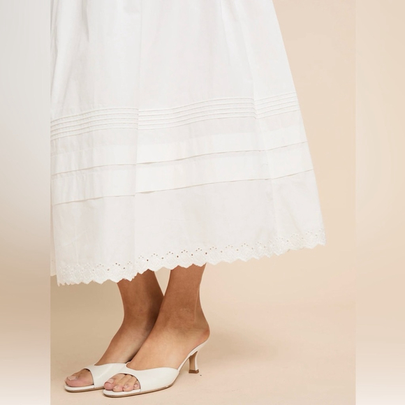 o.p.t Beth Cotton Skirt White Eyelet Lace Trim Midi Skirt Size 6 - Picture 3 of 8